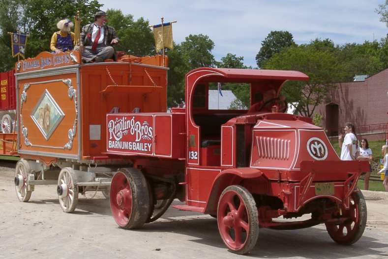 Old Mack truck and clowns